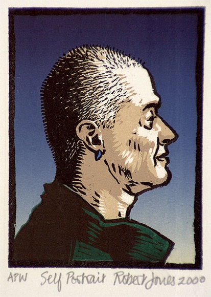 Artist: b'Jones, Robert.' | Title: b'Self-portrait' | Date: 2000, November | Technique: b'woodcut, printed in colour from five plates' Artist: b'Jones, Robert.' | Title: b'Self-portrait' | Date: 2000, November | Technique: b'woodcut, printed in colour from five plates'