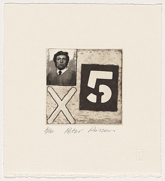 Artist: b'Pinson, Peter' | Title: b'Self portrait' | Date: c.2003 | Technique: b'thermal transfer; open-bite and aquatint, printed in black ink ink, from one plate' Artist: b'Pinson, Peter' | Title: b'Self portrait' | Date: c.2003 | Technique: b'thermal transfer; open-bite and aquatint, printed in black ink ink, from one plate'