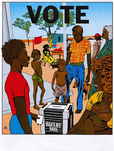 Artist: REDBACK GRAPHIX | Title: Vote | Date: 1987 | Technique: off-set lithograph, printed in colour, from four plates | Copyright: © Marie McMahon. Licensed by VISCOPY, Australia