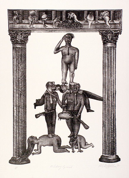 Artist: b'Doggett-Williams, Phillip.' | Title: b'Military pyramid.' | Date: 1991 | Technique: b'lithograph, printed in brown/black ink, from one stone'
