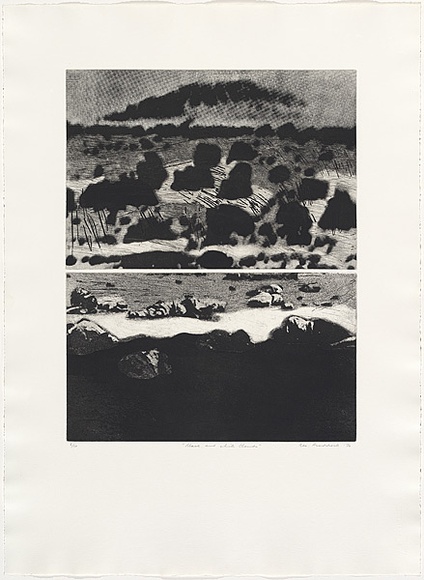 Artist: b'MADDOCK, Bea' | Title: b'Black and white clouds' | Date: 1976, June | Technique: b'photo-etching, aquatint, etching, drypoint and burnishing, printed in black ink, from two plates' Artist: b'MADDOCK, Bea' | Title: b'Black and white clouds' | Date: 1976, June | Technique: b'photo-etching, aquatint, etching, drypoint and burnishing, printed in black ink, from two plates'
