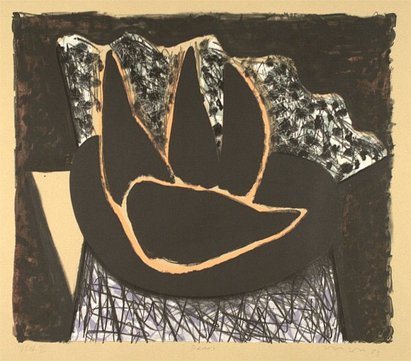 Artist: b'Lincoln, Kevin.' | Title: b'Pears' | Date: 1989 | Technique: b'lithograph, printed in black ink, from one stone; hand-coloured' Artist: b'Lincoln, Kevin.' | Title: b'Pears' | Date: 1989 | Technique: b'lithograph, printed in black ink, from one stone; hand-coloured'