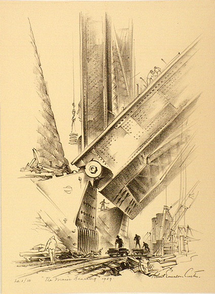 Artist: b'Curtis, Robert Emerson.' | Title: b'The main bearing, 1929.' | Date: 1932 | Technique: b'lithograph, printed in black ink, from one plate' Artist: b'Curtis, Robert Emerson.' | Title: b'The main bearing, 1929.' | Date: 1932 | Technique: b'lithograph, printed in black ink, from one plate'