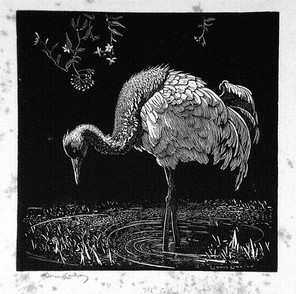 Artist: b'LINDSAY, Lionel' | Title: b'The crane' | Date: 1925 | Technique: b'wood-engraving, printed in black ink, from one block' | Copyright: b'Courtesy of the National Library of Australia' Artist: b'LINDSAY, Lionel' | Title: b'The crane' | Date: 1925 | Technique: b'wood-engraving, printed in black ink, from one block' | Copyright: b'Courtesy of the National Library of Australia'