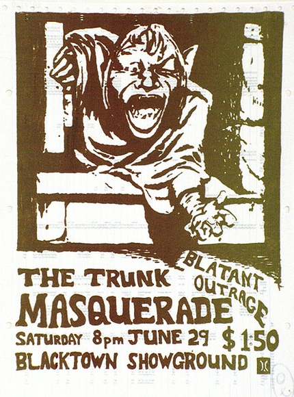 Artist: b'Blacktown Anarchist Collective.' | Title: b'Trunk, Masquerade' | Technique: b'screenprint, printed in colour, from multiple stencils' Artist: b'Blacktown Anarchist Collective.' | Title: b'Trunk, Masquerade' | Technique: b'screenprint, printed in colour, from multiple stencils'