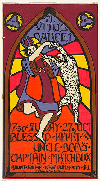 Artist: b'EARTHWORKS POSTER COLLECTIVE' | Title: bSt. Vitus's dance | Date: 1974 | Technique: b'screenprint, printed in colour, from five stencils' Artist: b'EARTHWORKS POSTER COLLECTIVE' | Title: bSt. Vitus's dance | Date: 1974 | Technique: b'screenprint, printed in colour, from five stencils'