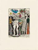 Artist: HANRAHAN, Barbara | Title: Meeting with a snake | Date: 1990 | Technique: etching, printed in black ink with plate-tone, from one plate, hand-coloured