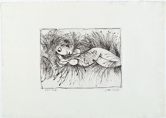Artist: b'BOYD, Arthur' | Title: b'Nude in cornfield.' | Date: 1962 | Technique: b'etching, printed in black ink, from one plate' | Copyright: b'Reproduced with permission of Bundanon Trust' Artist: b'BOYD, Arthur' | Title: b'Nude in cornfield.' | Date: 1962 | Technique: b'etching, printed in black ink, from one plate' | Copyright: b'Reproduced with permission of Bundanon Trust'