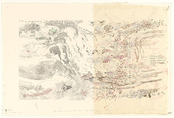 Artist: b'Wolseley, John.' | Title: b'The dune remains the same only the margin changes' | Date: c.1992 | Technique: b'lithograph, printed in colour, from multiple stones' | Copyright: b'\xc2\xa9 John Wolseley. Licensed by VISCOPY, Australia' Artist: b'Wolseley, John.' | Title: b'The dune remains the same only the margin changes' | Date: c.1992 | Technique: b'lithograph, printed in colour, from multiple stones' | Copyright: b'\xc2\xa9 John Wolseley. Licensed by VISCOPY, Australia'