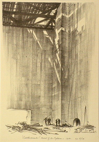 Artist: b'Curtis, Robert Emerson.' | Title: b'Cathedral, heart of the pylon 1930.' | Date: 1932 | Technique: b'lithograph, printed in black ink, from one stone' Artist: b'Curtis, Robert Emerson.' | Title: b'Cathedral, heart of the pylon 1930.' | Date: 1932 | Technique: b'lithograph, printed in black ink, from one stone'