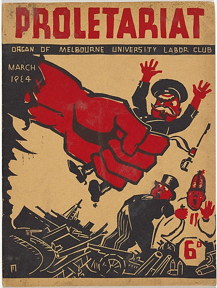 Artist: b'Maughan, Jack.' | Title: b'Proletariat March 1934' | Date: March 1934 | Technique: b'linocut, printed in colour, from two blocks (black and red)' Artist: b'Maughan, Jack.' | Title: b'Proletariat March 1934' | Date: March 1934 | Technique: b'linocut, printed in colour, from two blocks (black and red)'