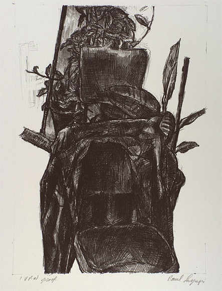 Artist: b'Laspargis, Paul.' | Title: b'Chair and coat' | Date: 1986 | Technique: b'lithograph, printed in black ink, from one plate' Artist: b'Laspargis, Paul.' | Title: b'Chair and coat' | Date: 1986 | Technique: b'lithograph, printed in black ink, from one plate'