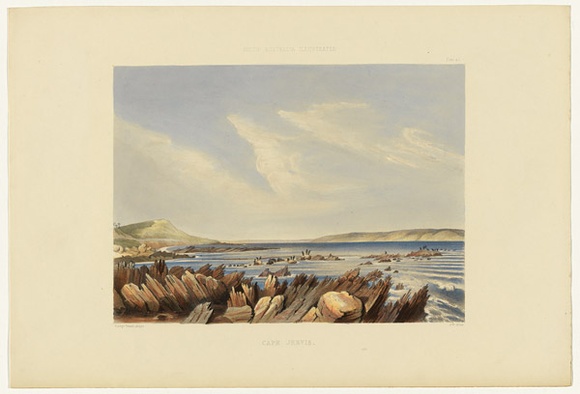 Artist: b'Angas, George French.' | Title: b'Cape Jervis.' | Date: 1846-47 | Technique: b'lithograph, printed in colour, from multiple stones; varnish highlights by brush' Artist: b'Angas, George French.' | Title: b'Cape Jervis.' | Date: 1846-47 | Technique: b'lithograph, printed in colour, from multiple stones; varnish highlights by brush'