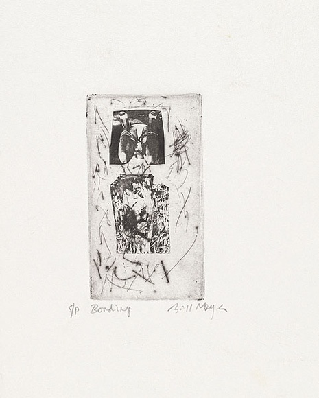 Artist: b'MEYER, Bill' | Title: b'Bonding' | Date: 1983 | Technique: b'photo-etching, aquatint and drypoint, printed in black ink, from one zinc plate' | Copyright: b'\xc2\xa9 Bill Meyer' Artist: b'MEYER, Bill' | Title: b'Bonding' | Date: 1983 | Technique: b'photo-etching, aquatint and drypoint, printed in black ink, from one zinc plate' | Copyright: b'\xc2\xa9 Bill Meyer'