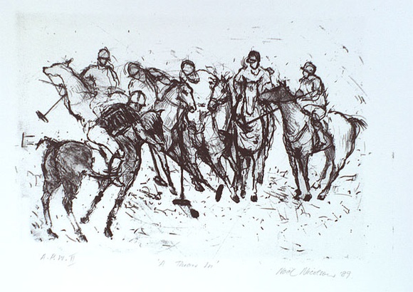 Artist: b'NICOLSON, Noel' | Title: b'A throw in' | Date: 1989 | Technique: b'lithograph, printed in black ink, from one stone' Artist: b'NICOLSON, Noel' | Title: b'A throw in' | Date: 1989 | Technique: b'lithograph, printed in black ink, from one stone'