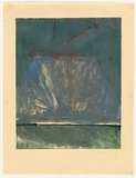 Artist: Maguire, Tim. | Title: Not titled [monoprint of green and blue, red triangle at upper centre] | Date: 1982 | Technique: monoprint, printed in colour, from one plate