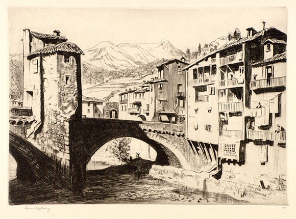 Artist: b'LINDSAY, Lionel' | Title: b'Sospel, France' | Date: 1927 | Technique: b'drypoint, printed in brown ink, from one plate' | Copyright: b'Courtesy of the National Library of Australia' Artist: b'LINDSAY, Lionel' | Title: b'Sospel, France' | Date: 1927 | Technique: b'drypoint, printed in brown ink, from one plate' | Copyright: b'Courtesy of the National Library of Australia'