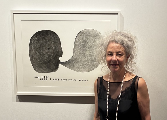 Title: Heather B. Swann at her exhibition, The Forests of Symbols, 2026.