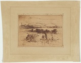Artist: MINNS, B.E. | Title: not titled [Gathering flowers, with Sydney Harbour in the background]. | Date: 1893 | Technique: etching, printed in brown ink with plate-tone, from one plate