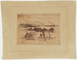 Artist: Minns, B.E. | Title: not titled [Gathering flowers, with Sydney Harbour in the background]. | Date: 1893 | Technique: etching, printed in brown ink with plate-tone, from one plate