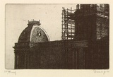 Artist: Dunlop, Brian. | Title: not titled (Dome - working title - dome and scaffolding) | Date: 1988, October | Technique: etching, printed in black ink, from one plate