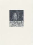 Title: Bayon, towers and relief | Date: 1999 | Technique: etching and aquatint, printed in blue/black ink, from one plate