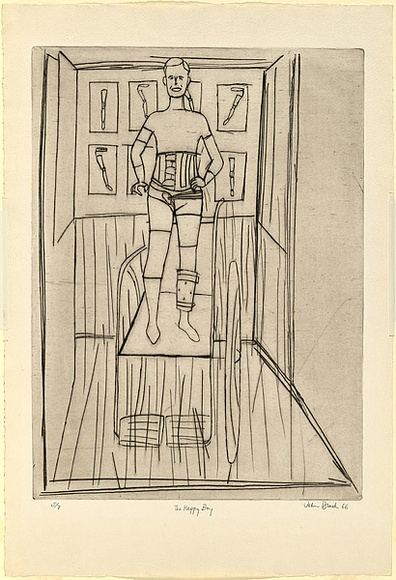 Artist: b'Brack, John.' | Title: b'The happy boy.' | Date: 1966 | Technique: b'drypoint, printed in black ink with plate-tone, from one copper plate' | Copyright: b'\xc2\xa9 Helen Brack' Artist: b'Brack, John.' | Title: b'The happy boy.' | Date: 1966 | Technique: b'drypoint, printed in black ink with plate-tone, from one copper plate' | Copyright: b'\xc2\xa9 Helen Brack'
