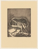 Artist: Dunlop, Brian. | Title: (Girl resting in a wicker sofa). | Date: 1984 | Technique: etching and aquatint, printed in black ink, from one plate