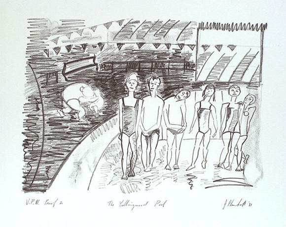 Artist: b'PLUNKETT, Jennifer' | Title: b'The Collingwood Pool' | Date: 1981 | Technique: b'lithograph, printed in black ink, from one stone' Artist: b'PLUNKETT, Jennifer' | Title: b'The Collingwood Pool' | Date: 1981 | Technique: b'lithograph, printed in black ink, from one stone'