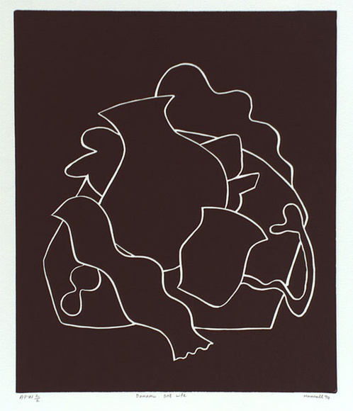 Artist: b'Marshall, John.' | Title: b'Domestic still life' | Date: 1994 | Technique: b'linocut, printed in black ink, from one block' Artist: b'Marshall, John.' | Title: b'Domestic still life' | Date: 1994 | Technique: b'linocut, printed in black ink, from one block'
