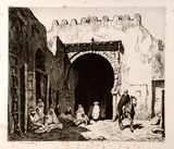 Artist: LINDSAY, Lionel | Title: The Tunis Gate, Kairouan | Date: 1929 | Technique: drypoint, printed in brown ink with plate-tone, from one plate | Copyright: Courtesy of the National Library of Australia