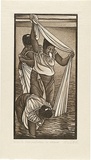 Artist: White, Robin. | Title: Ti bon rabakau n akawa | Date: 1995 | Technique: woodcut, printed in sepia ink, from two blocks