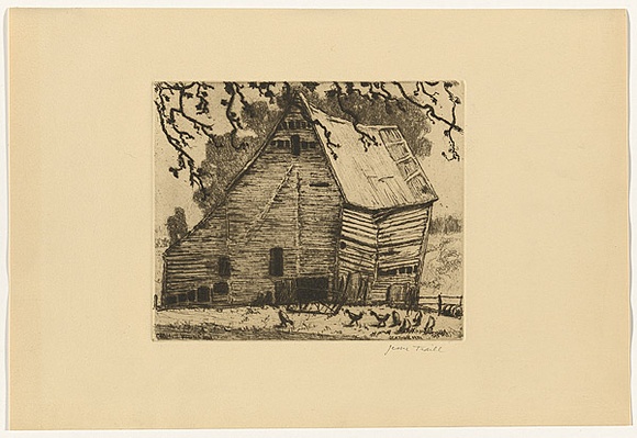 Artist: b'Traill, Jessie.' | Title: b'Old mill, Victoria 1949' | Date: 1951 | Technique: b'etching and aquatint, printed in black ink, from one plate'