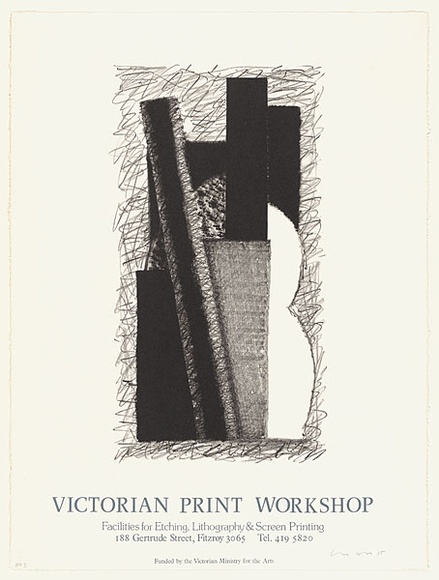 Artist: b'Lincoln, Kevin.' | Title: b'Victorian Print Workshop. Facilities for etching , lithography...' | Date: 1985 | Technique: b'offset-lithograph, printed in black ink' Artist: b'Lincoln, Kevin.' | Title: b'Victorian Print Workshop. Facilities for etching , lithography...' | Date: 1985 | Technique: b'offset-lithograph, printed in black ink'