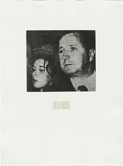 Artist: b'MADDOCK, Bea' | Title: b'Two by two II.' | Date: 1977, September-November | Technique: b'photo-etching, aquatint and stipple, printed in black, white and cream ink, from three plates' Artist: b'MADDOCK, Bea' | Title: b'Two by two II.' | Date: 1977, September-November | Technique: b'photo-etching, aquatint and stipple, printed in black, white and cream ink, from three plates'