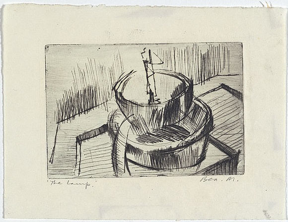 Artist: b'MADDOCK, Bea' | Title: b'The lamp' | Date: 1960 | Technique: b'drypoint, printed in black ink, from one copper plate' Artist: b'MADDOCK, Bea' | Title: b'The lamp' | Date: 1960 | Technique: b'drypoint, printed in black ink, from one copper plate'