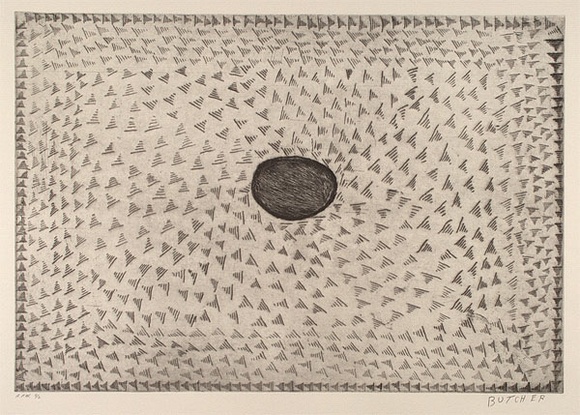 Artist: b'Cherel, Kumanjayi (Butcher).' | Title: b'Ngawaya' | Date: 2001 | Technique: b'etching, printed in black ink, from one copper plate' Artist: b'Cherel, Kumanjayi (Butcher).' | Title: b'Ngawaya' | Date: 2001 | Technique: b'etching, printed in black ink, from one copper plate'
