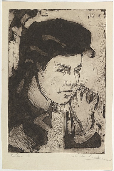 Artist: b'Armstrong, Ian.' | Title: b'Kathleen.' | Date: c.1955 | Technique: b'etching and aquatint printed in black ink with plate-tone (from one plate' Artist: b'Armstrong, Ian.' | Title: b'Kathleen.' | Date: c.1955 | Technique: b'etching and aquatint printed in black ink with plate-tone (from one plate'