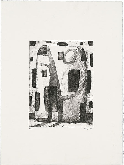 Artist: b'Kelly, John.' | Title: b'Shadowy figure' | Date: 2002 | Technique: b'etching and aquatint, printed in black ink, from one plate' | Copyright: b'\xc2\xa9 John Kelly. Licensed by VISCOPY, Australia.' Artist: b'Kelly, John.' | Title: b'Shadowy figure' | Date: 2002 | Technique: b'etching and aquatint, printed in black ink, from one plate' | Copyright: b'\xc2\xa9 John Kelly. Licensed by VISCOPY, Australia.'