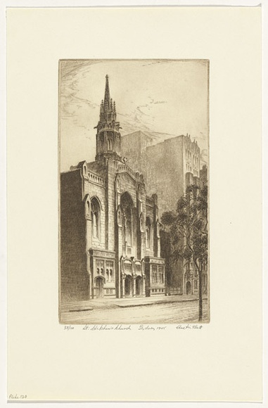 Artist: b'PLATT, Austin' | Title: bSt Stephen's Church, Sydney | Date: 1945 | Technique: b'etching, printed in black ink, from one plate' Artist: b'PLATT, Austin' | Title: bSt Stephen's Church, Sydney | Date: 1945 | Technique: b'etching, printed in black ink, from one plate'