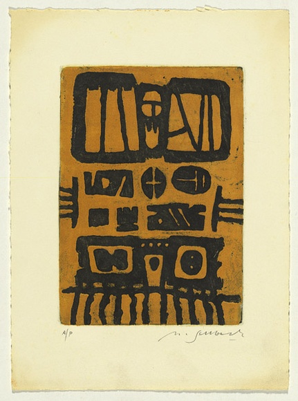 Artist: b'SELLBACH, Udo' | Title: b'(Dials)' | Date: (1965) | Technique: b'etching printed in black and orange from two plates' Artist: b'SELLBACH, Udo' | Title: b'(Dials)' | Date: (1965) | Technique: b'etching printed in black and orange from two plates'