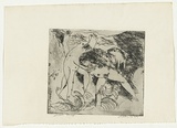 Artist: BOYD, Arthur | Title: Figure in a river with beast and dog. | Date: (1962-63) | Technique: etching and drypoint, printed in black ink, from one plate | Copyright: Reproduced with permission of Bundanon Trust