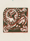 Artist: b'MEYER, Bill' | Title: b'Abortion logo for Bea Faust' | Date: 1964 | Technique: b'linocut, printed in two colours, from reduction block process' | Copyright: b'\xc2\xa9 Bill Meyer'