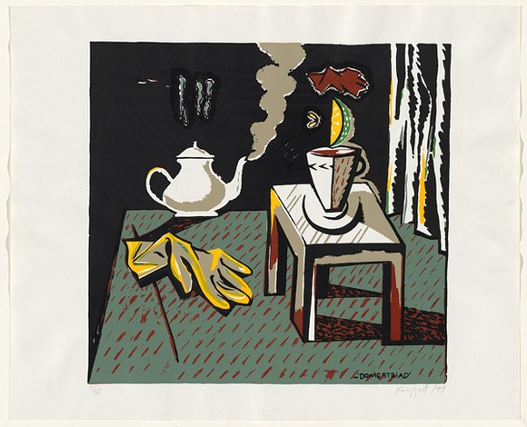 Artist: b'Frizzell, Dick.' | Title: b'Domestriad.' | Date: 1977 | Technique: b'screenprint, printed in colour, from multiple stencils' | Copyright: b'\xc2\xa9 Dick Frizzell' Artist: b'Frizzell, Dick.' | Title: b'Domestriad.' | Date: 1977 | Technique: b'screenprint, printed in colour, from multiple stencils' | Copyright: b'\xc2\xa9 Dick Frizzell'