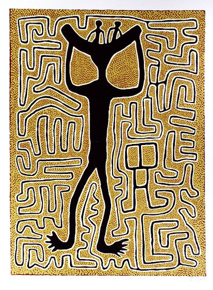 Artist: b'Pike, Jimmy.' | Title: b'Japingka Jila' | Date: 1983 | Technique: b'screenprint, printed in colour, from multiple stencils' Artist: b'Pike, Jimmy.' | Title: b'Japingka Jila' | Date: 1983 | Technique: b'screenprint, printed in colour, from multiple stencils'