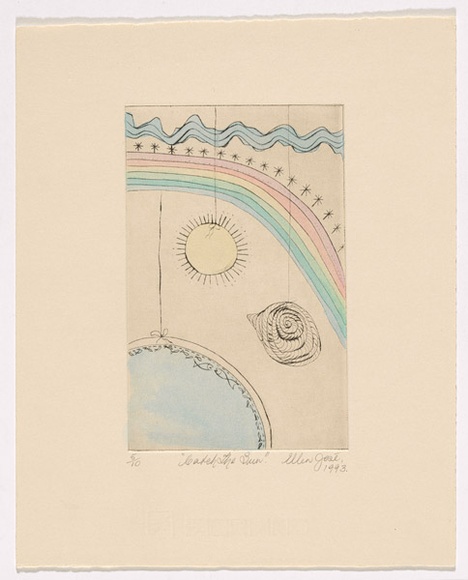 Artist: b'JOSE, Ellen' | Title: b'Catch the sun' | Date: 1993 | Technique: b'etching, drypoint, printed in black ink with plate-tone from one plate; hand-coloured' Artist: b'JOSE, Ellen' | Title: b'Catch the sun' | Date: 1993 | Technique: b'etching, drypoint, printed in black ink with plate-tone from one plate; hand-coloured'
