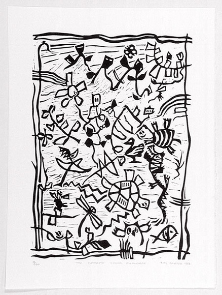 Artist: b'Carter, Ray.' | Title: b'The intrepid young explorer.' | Date: 1988 | Technique: b'linocut, printed in black ink, from one block' Artist: b'Carter, Ray.' | Title: b'The intrepid young explorer.' | Date: 1988 | Technique: b'linocut, printed in black ink, from one block'