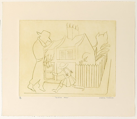 Artist: b'Blackman, Charles.' | Title: b'Running home..' | Date: (1977) | Technique: b'drypoint, printed in colour'