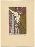 Artist: de Kesler, Thomas. | Title: not titled [Christ on the cross] | Date: about 1955 | Technique: linocut, printed in colour, from multiple blocks