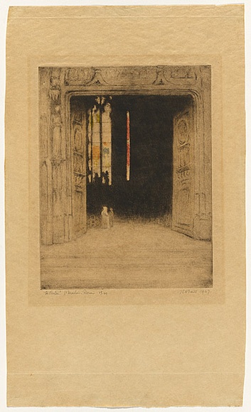 Artist: b'Traill, Jessie.' | Title: b'Le portail, St. Maclou [the portal, St. Maclou]' | Date: 1927 | Technique: b'etching, printed in colour, from two plates'